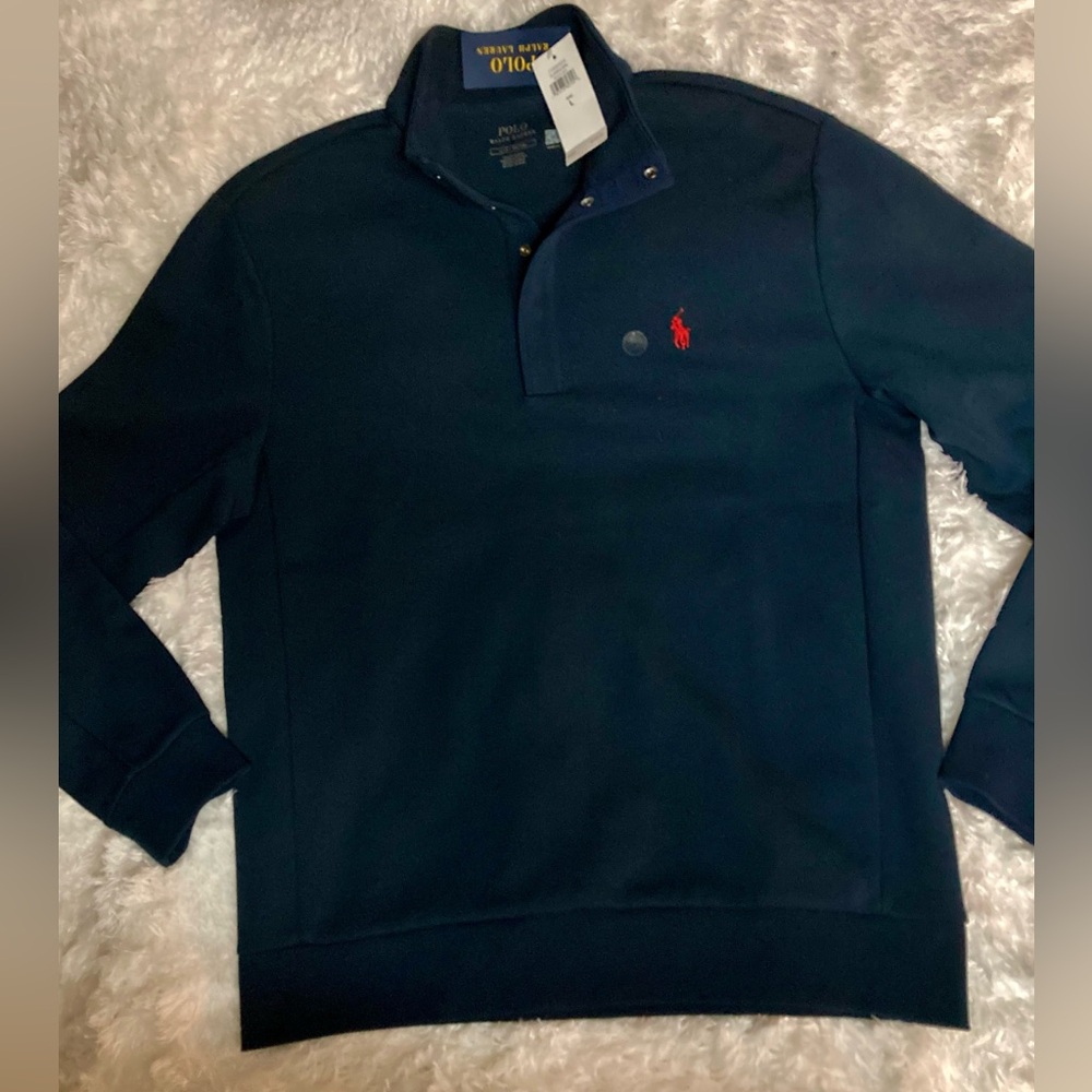 Ralph Lauren Polo Navy 1/4 Snap Heavyweight Performance Mens Shirt Sz Large